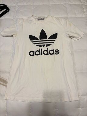 adidas White Tee with Black Trefoil Logo